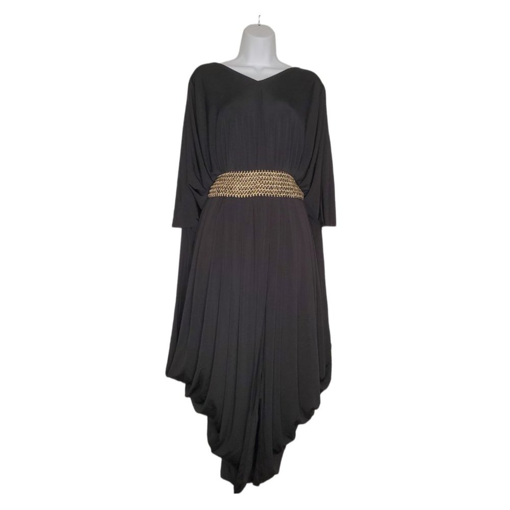 NWOT ASHRO Black Venetian Cape Dress - 1X - Black/Gold
